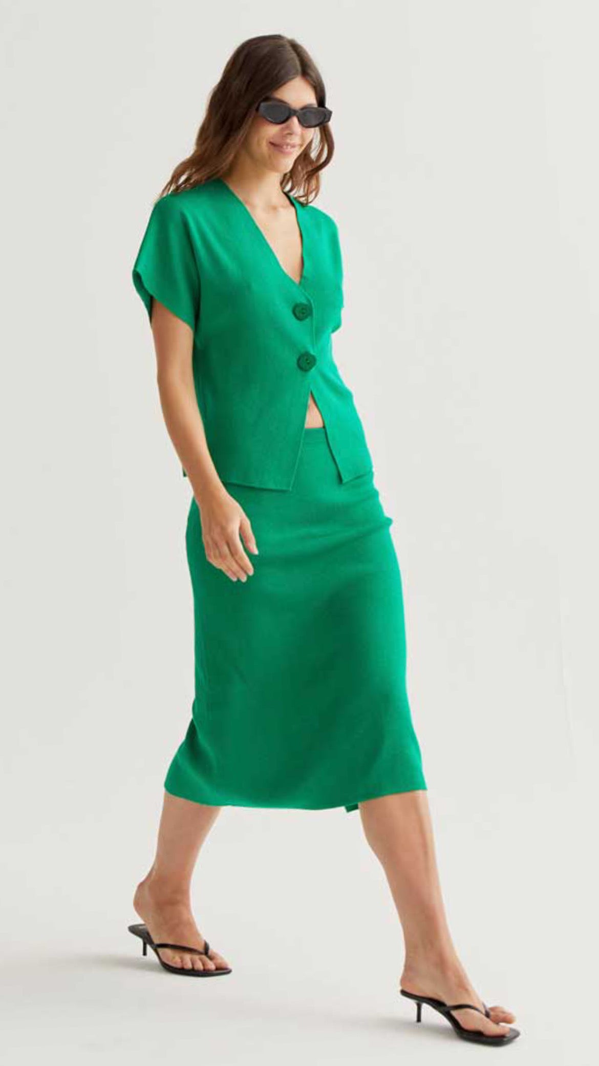 Falda midi punto verde