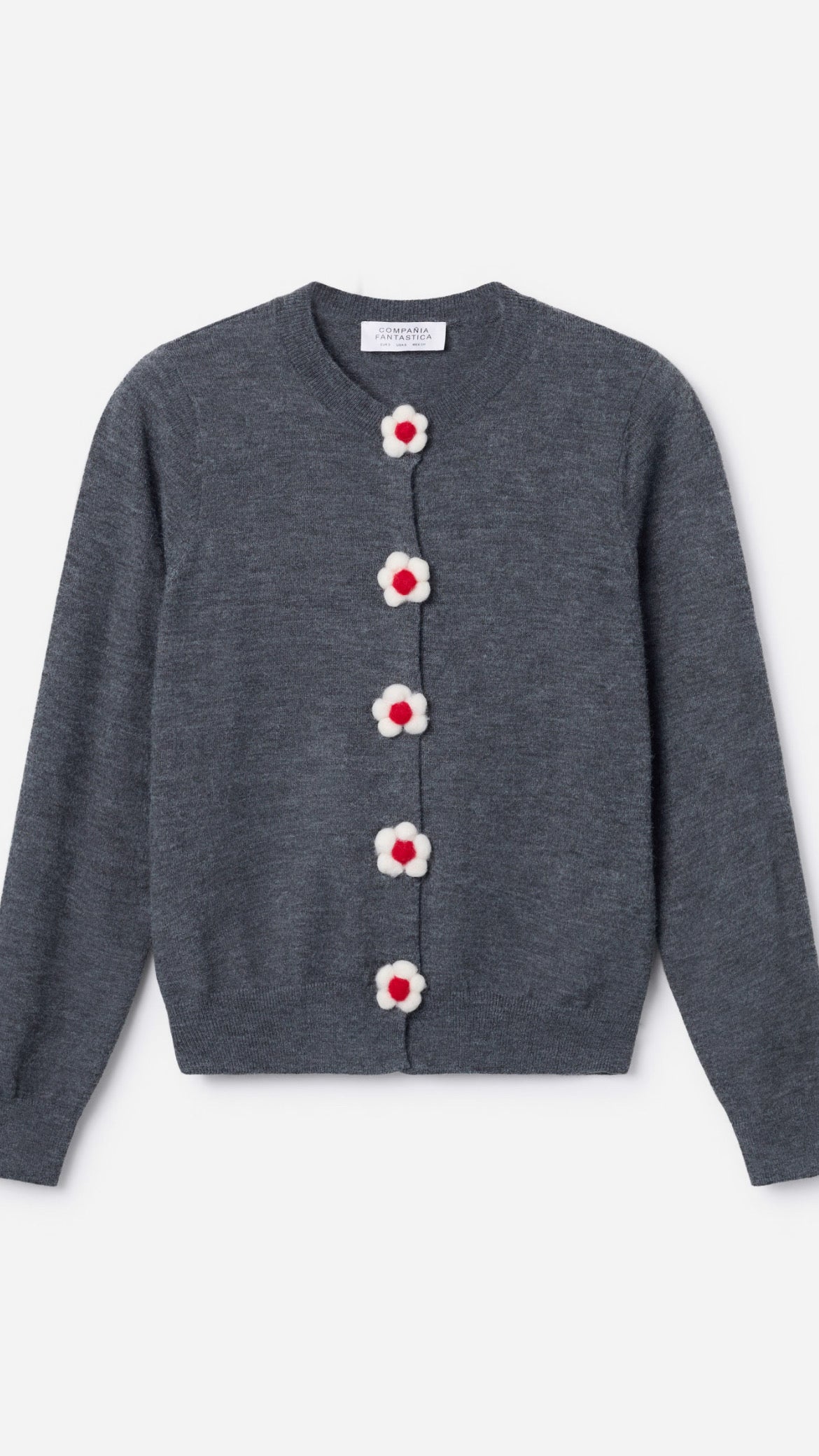 Cárdigan punto fino con detalle floral gris