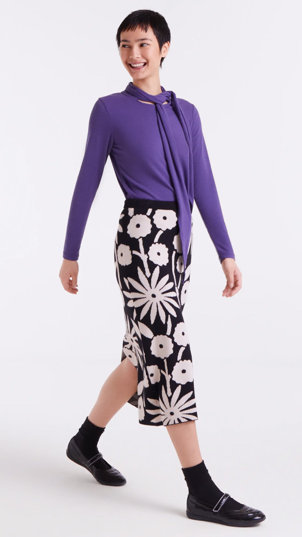 Falda midi jacquard con estampado Tofu