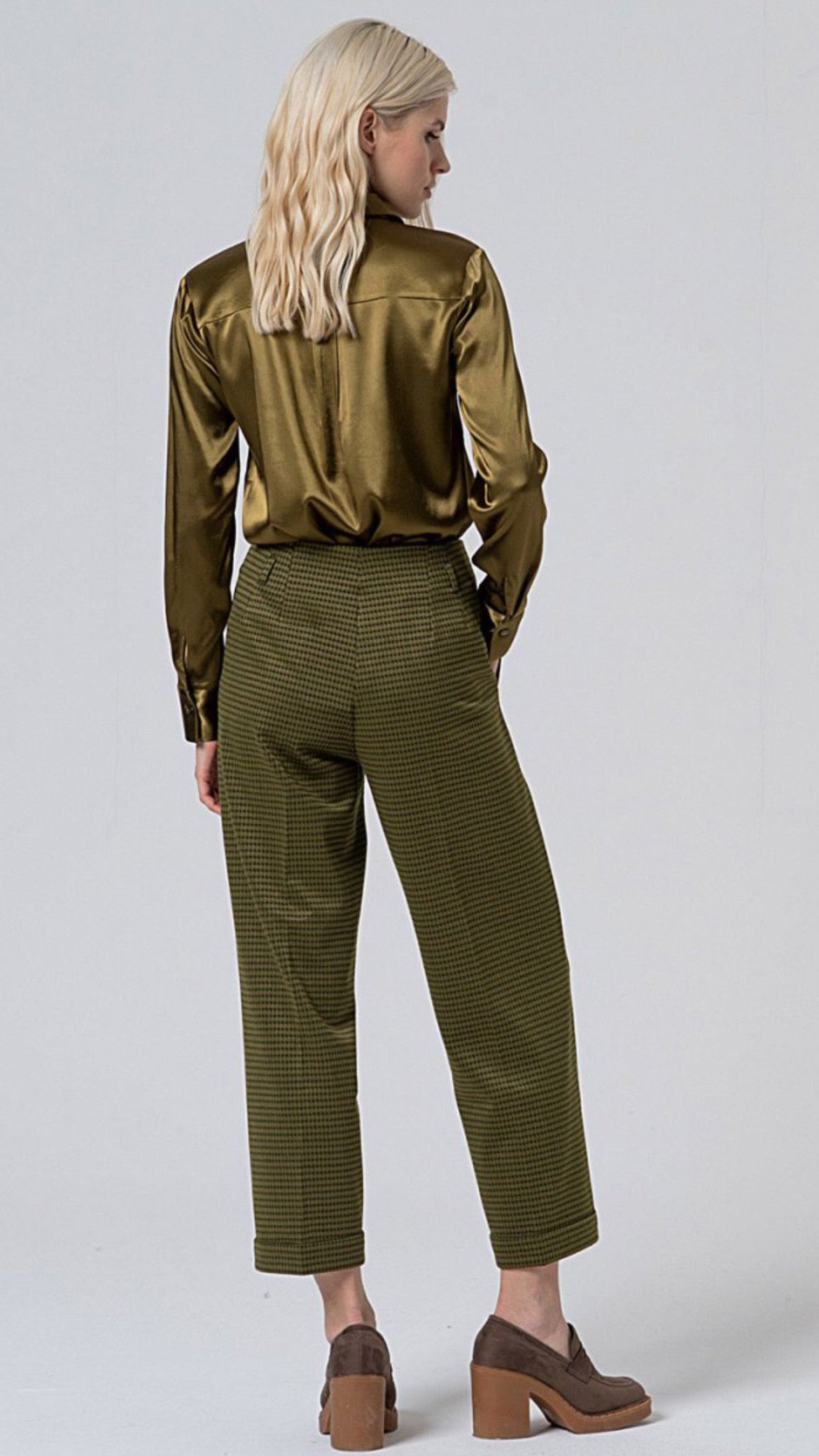 Pantalón Recto en Pata de Gallo Verde