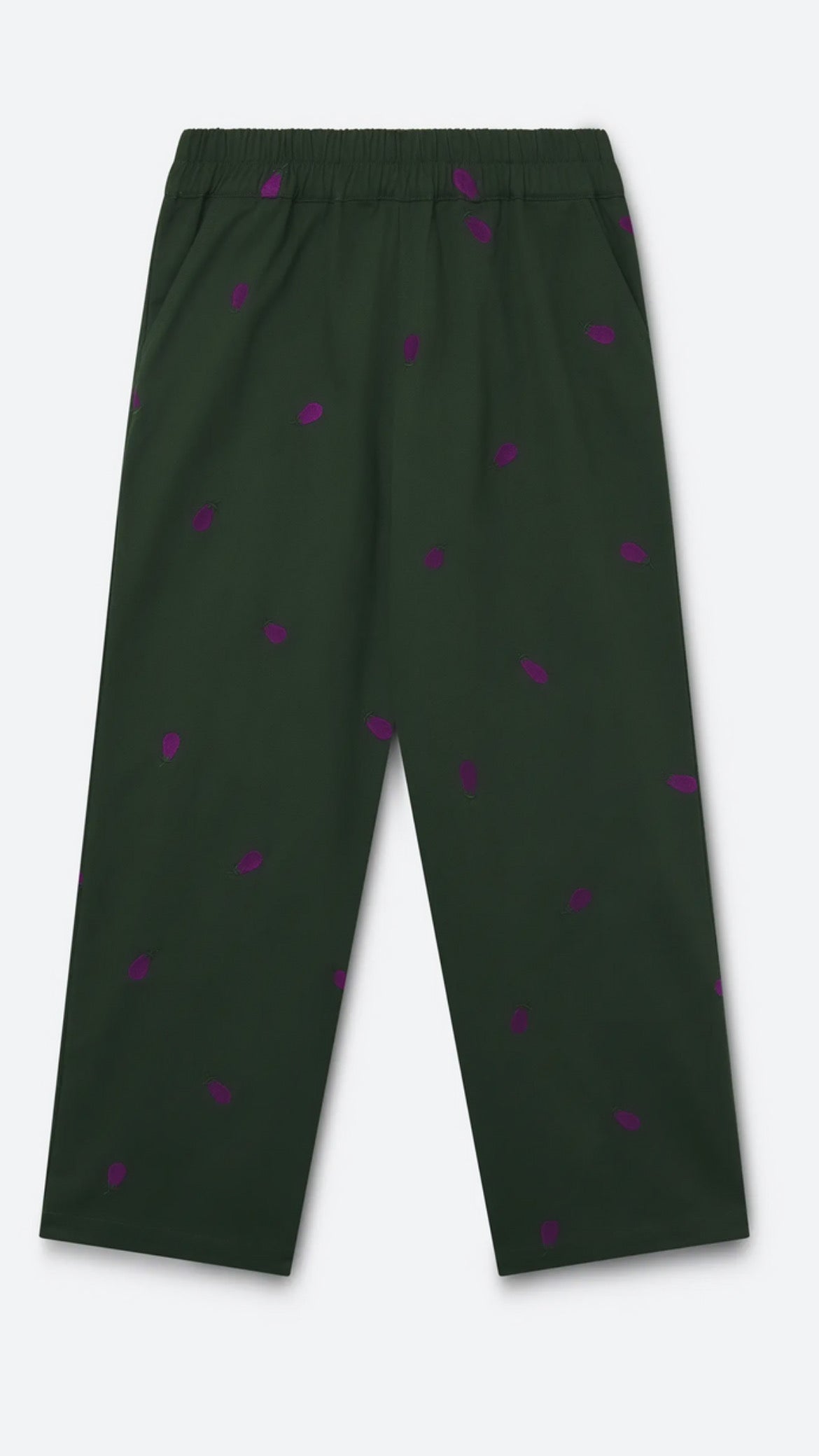 Pantalón 100% algodón con bordado berenjena