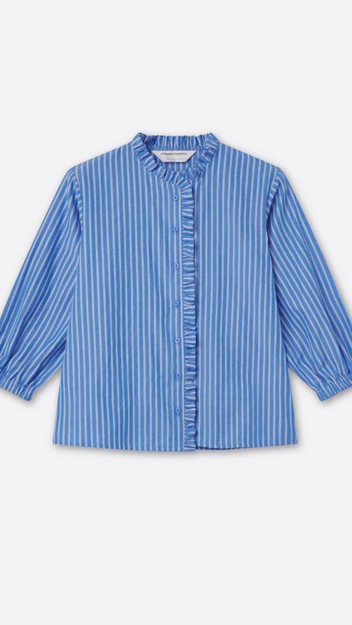 Camisa de rayas azul con detalles de volantes