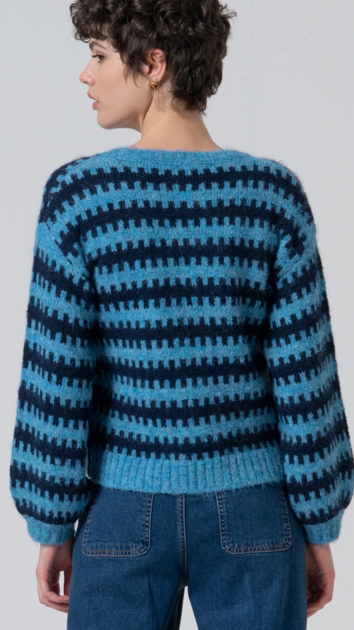 Jersey bicolor en punto grueso reciclado Azul