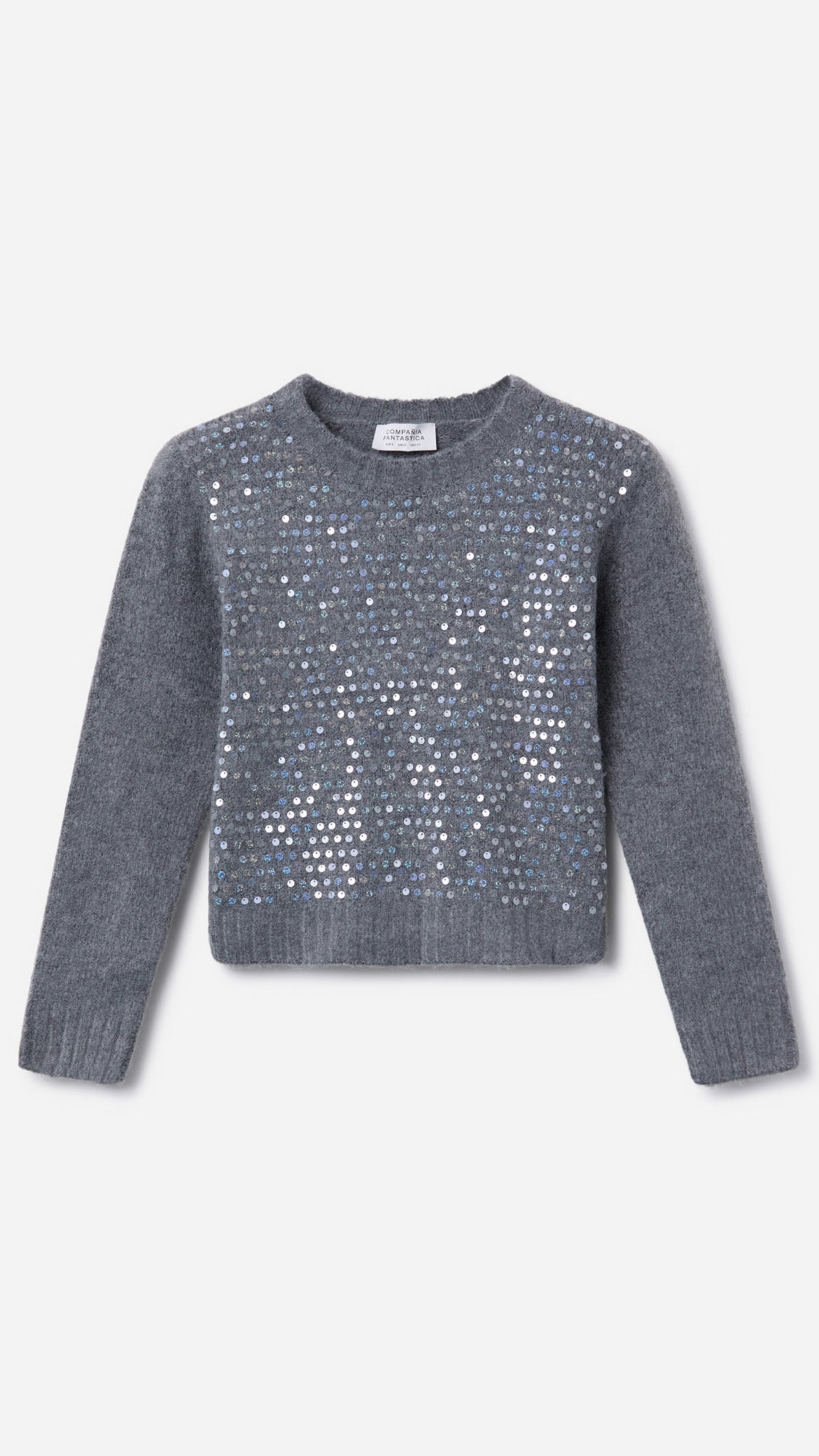 Jersey de punto gris con detalles en lentejuelas
