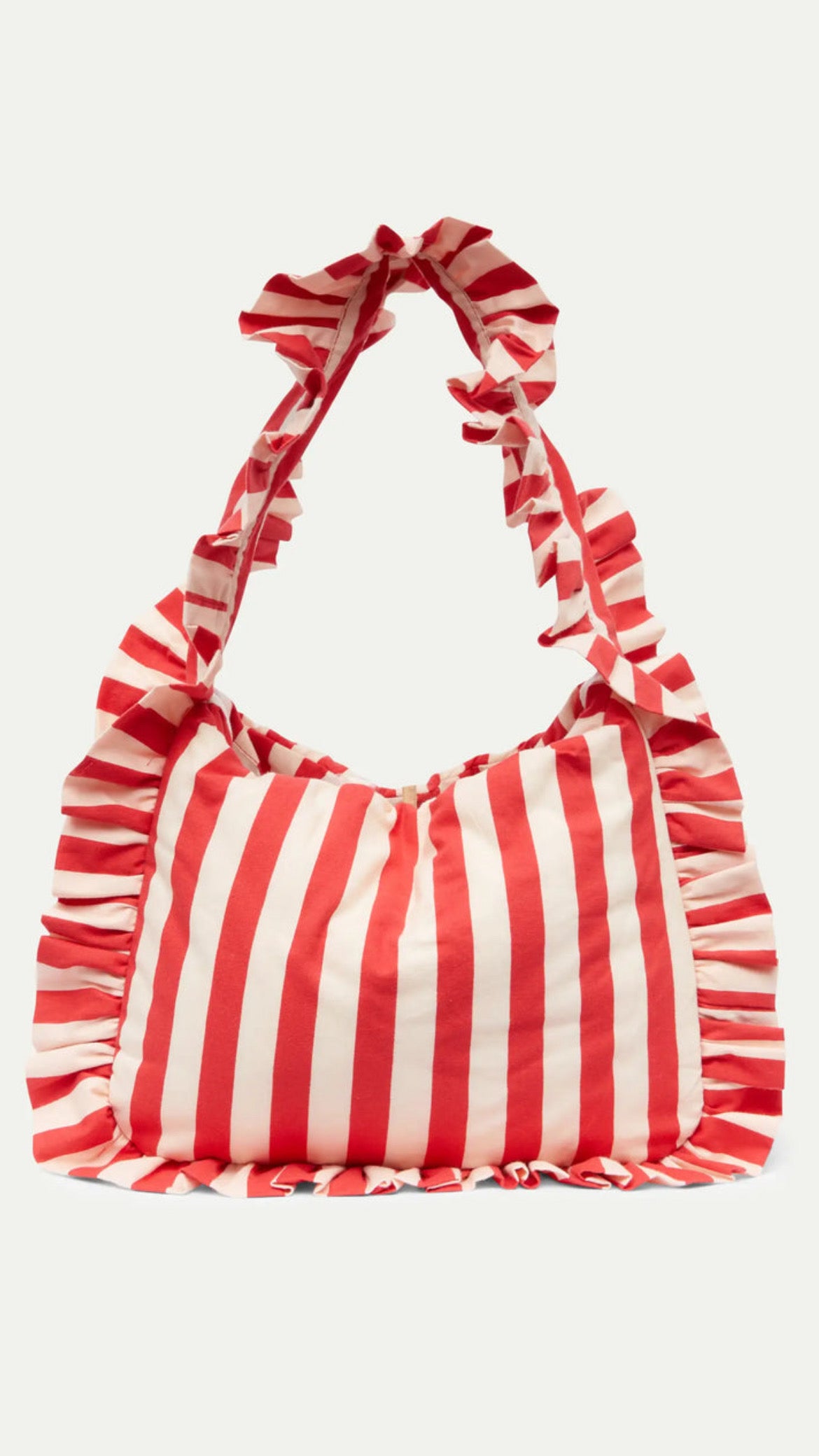 Bolso de hombro con volante y estampado de rayas rojas