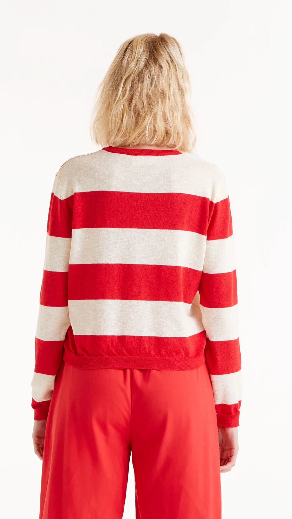 Fine knit red striped sweater