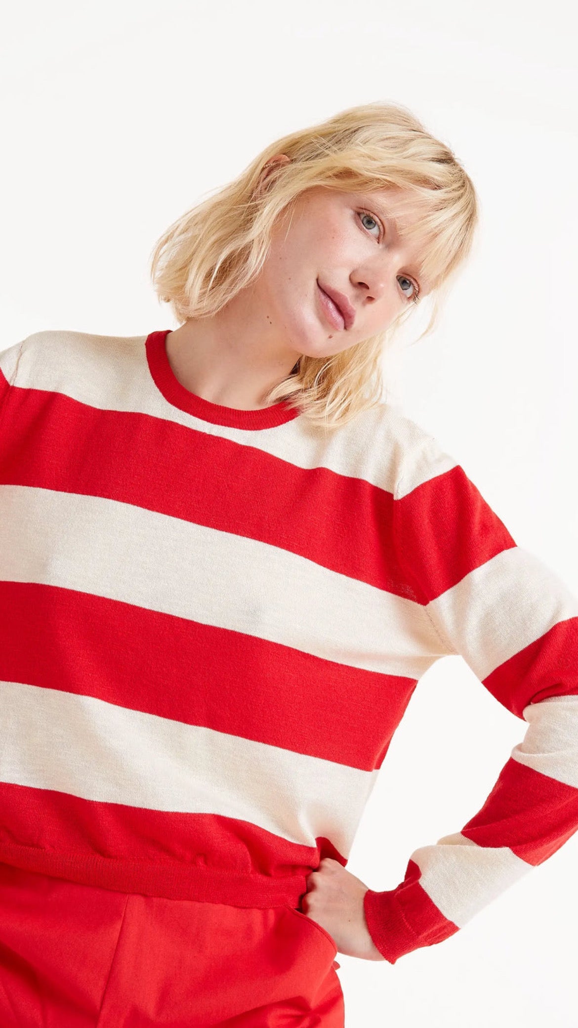 Fine knit red striped sweater