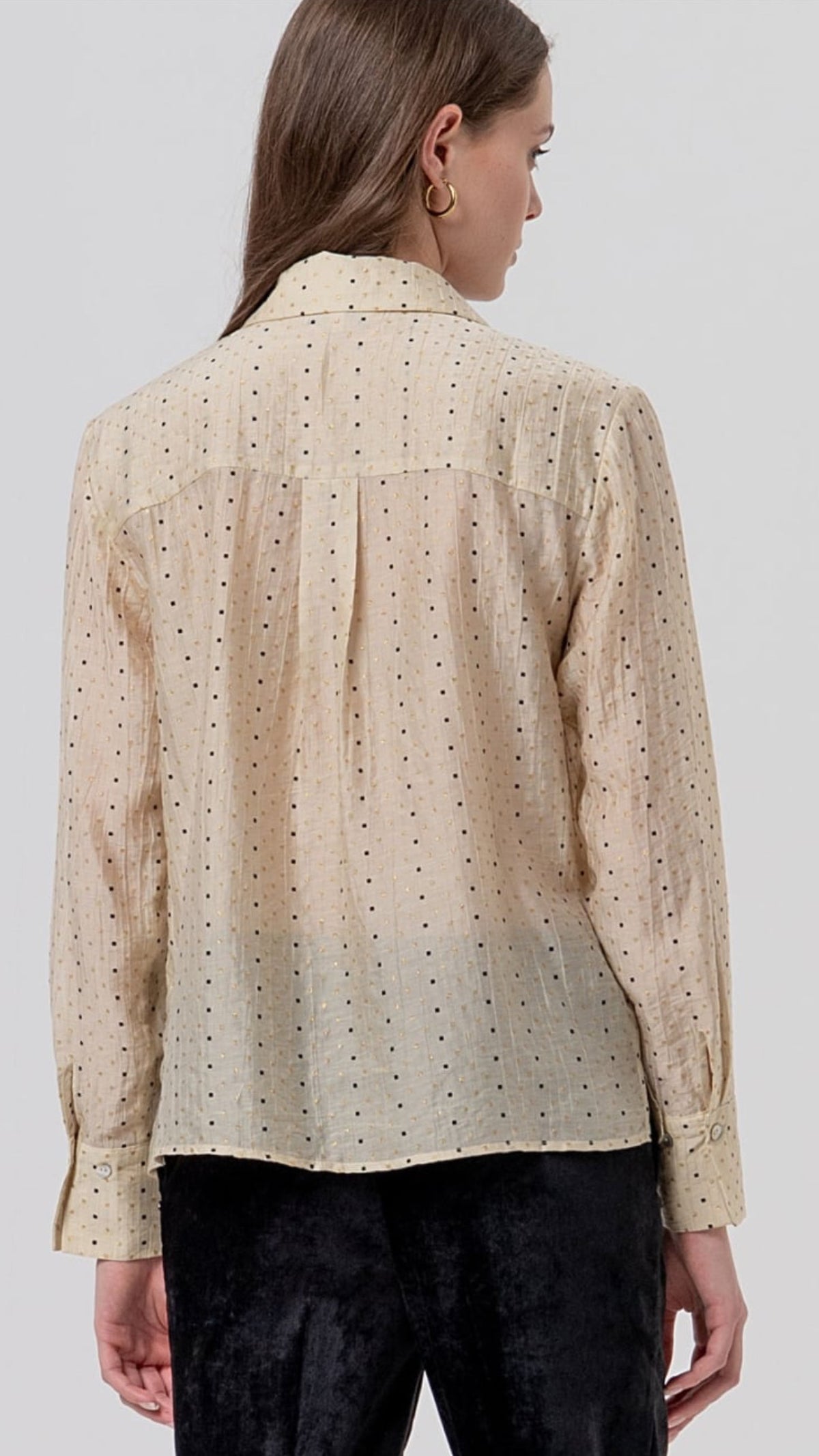 Camisa recta de lyocell con topitos Beige