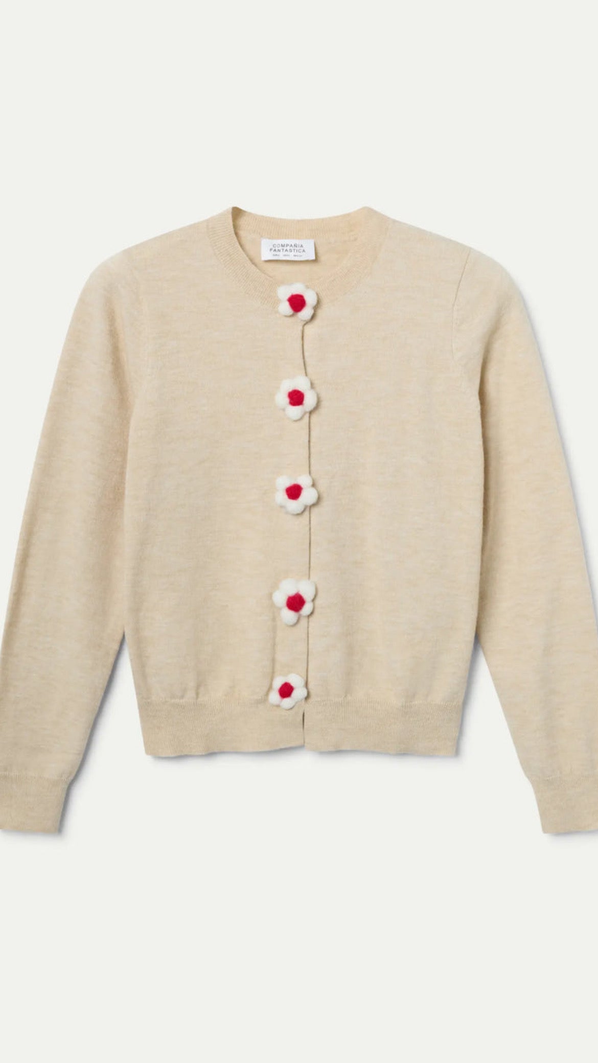 Cárdigan punto fino con detalle floral beige