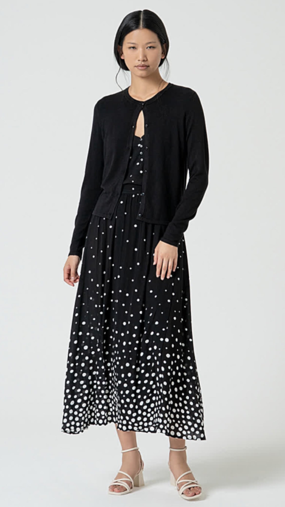 Falda midi estampado lunares negro