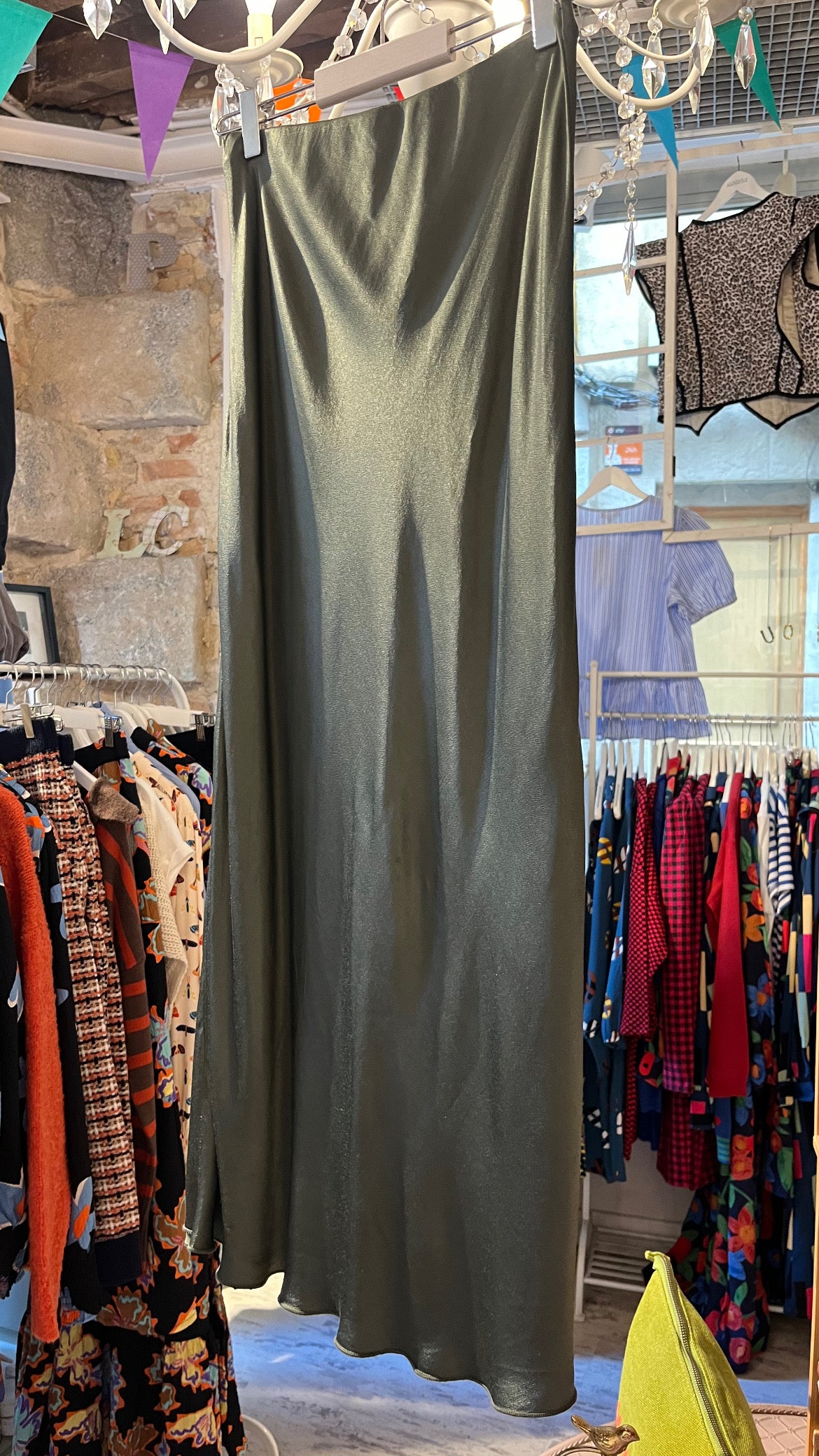 Khaki satin skirt