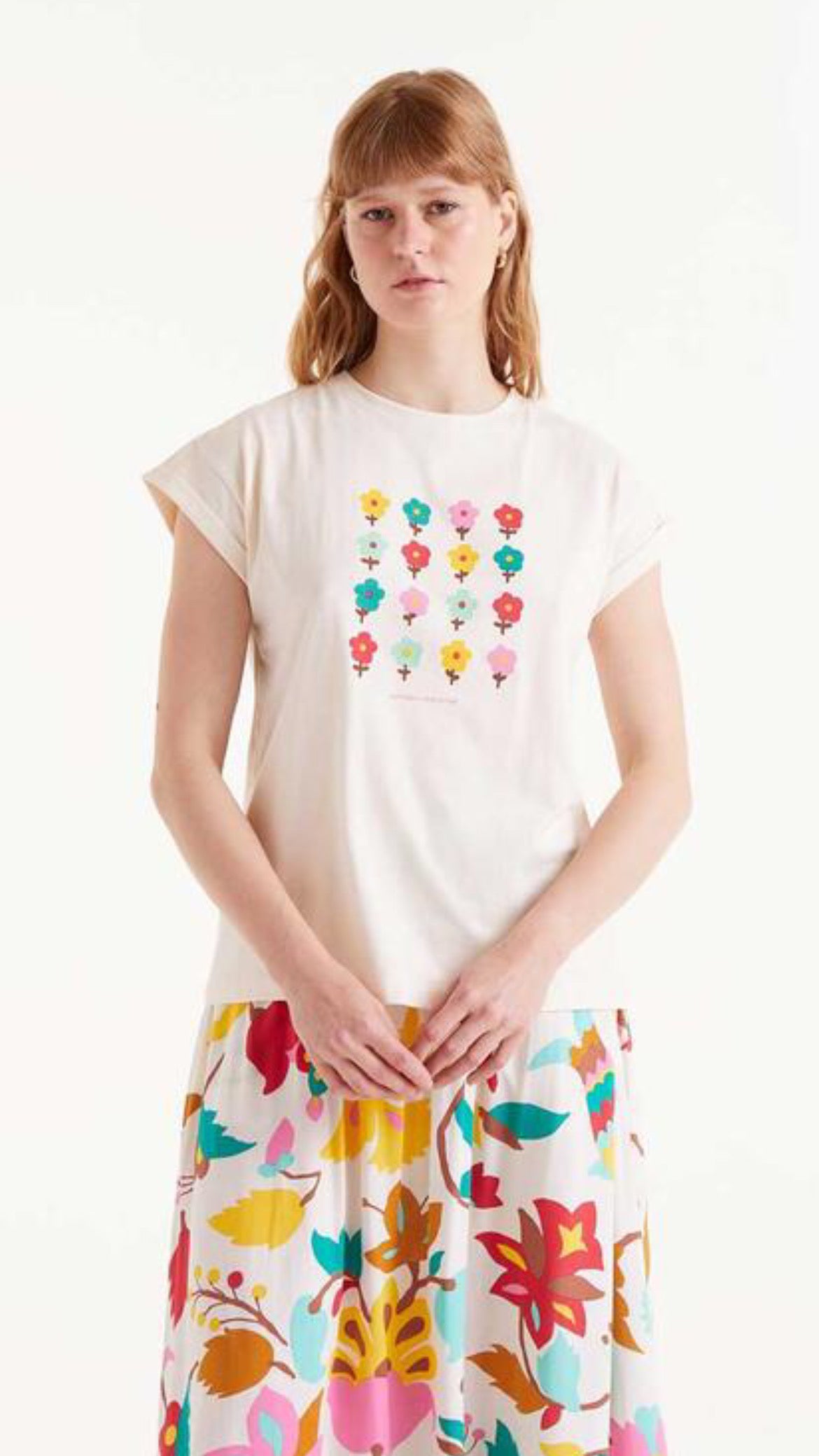 Camiseta print flores blanca