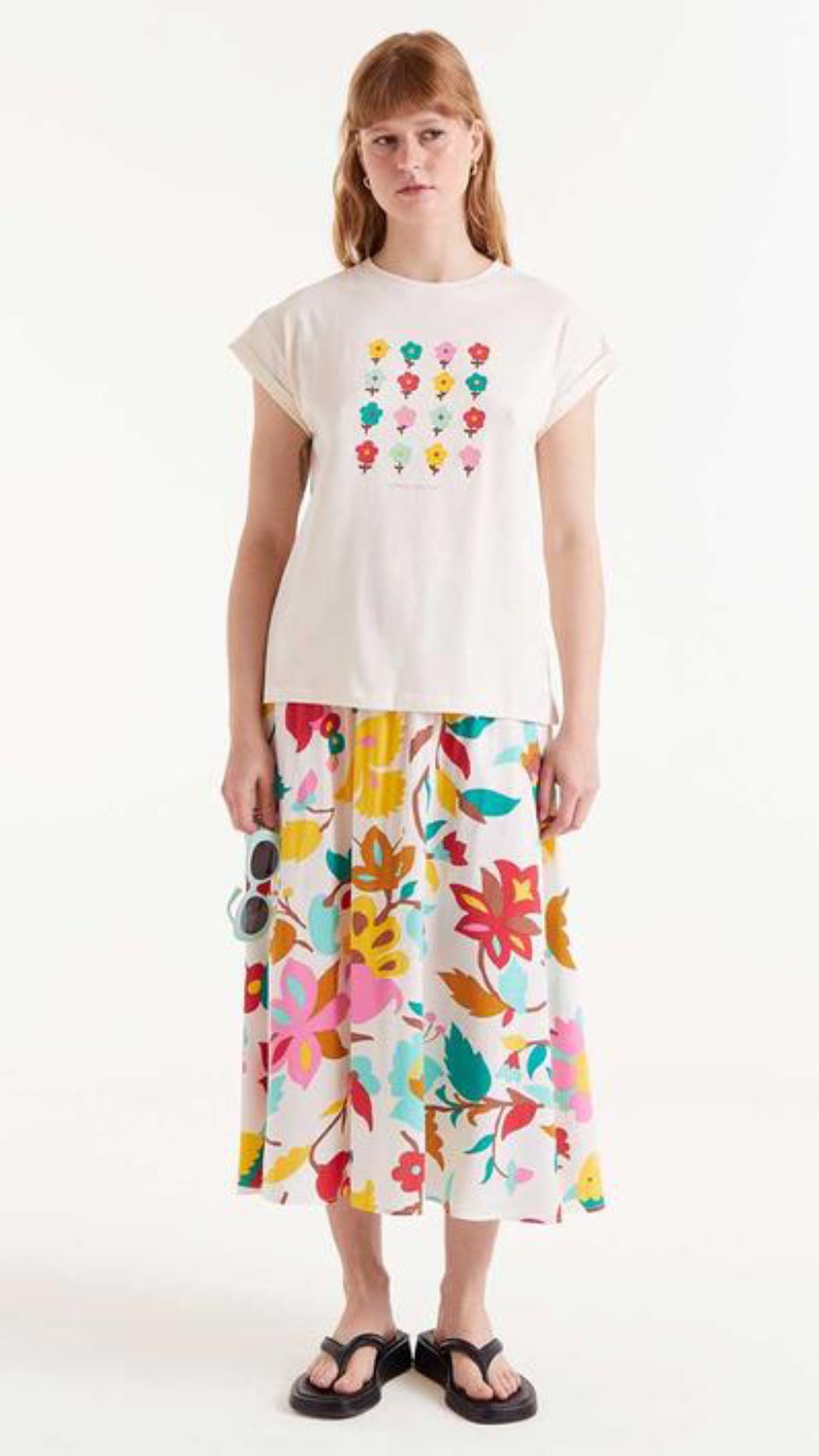 Camiseta print flores blanca