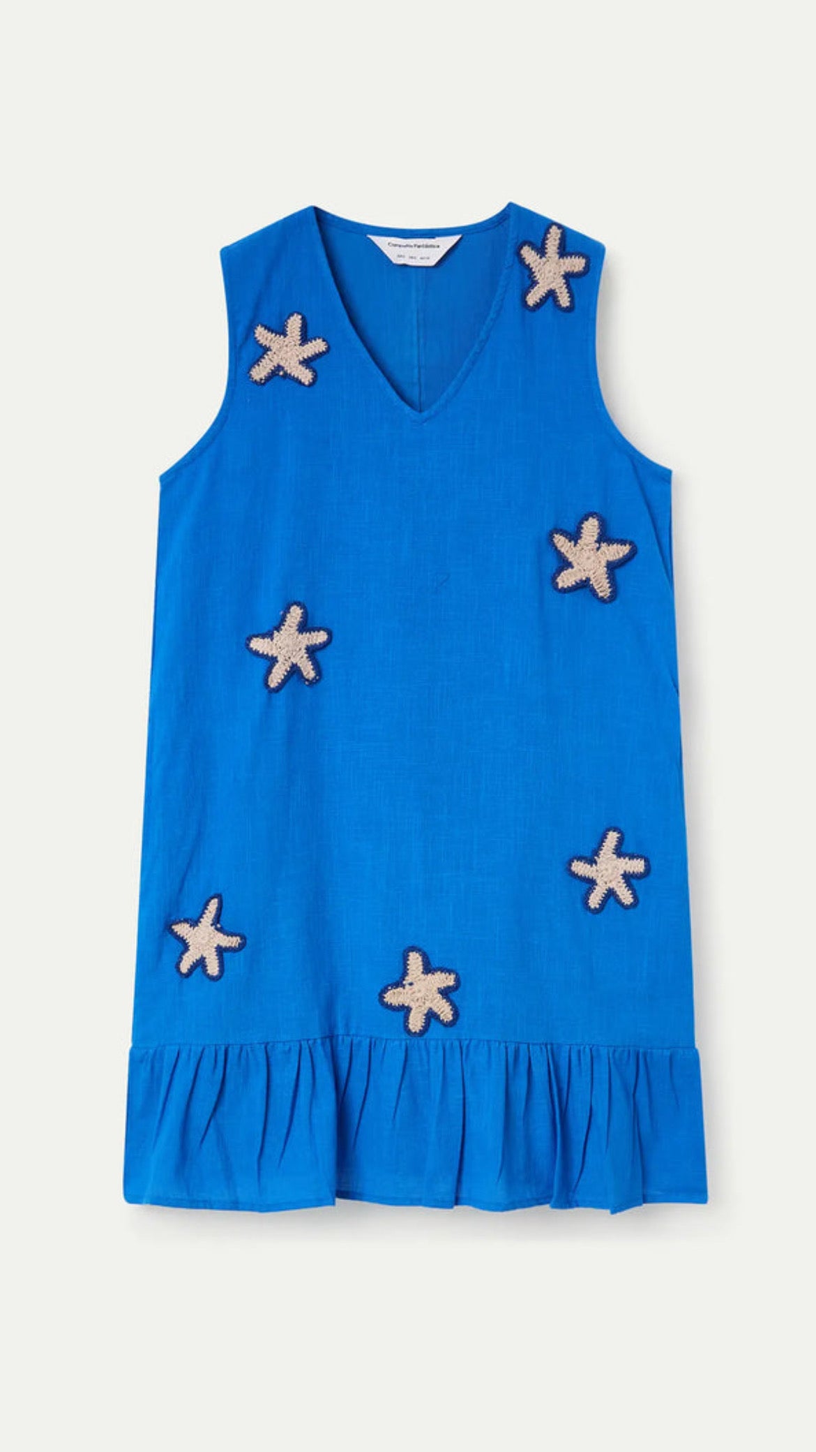Vestido corto 100% algodón azulón con apliques de estrellas