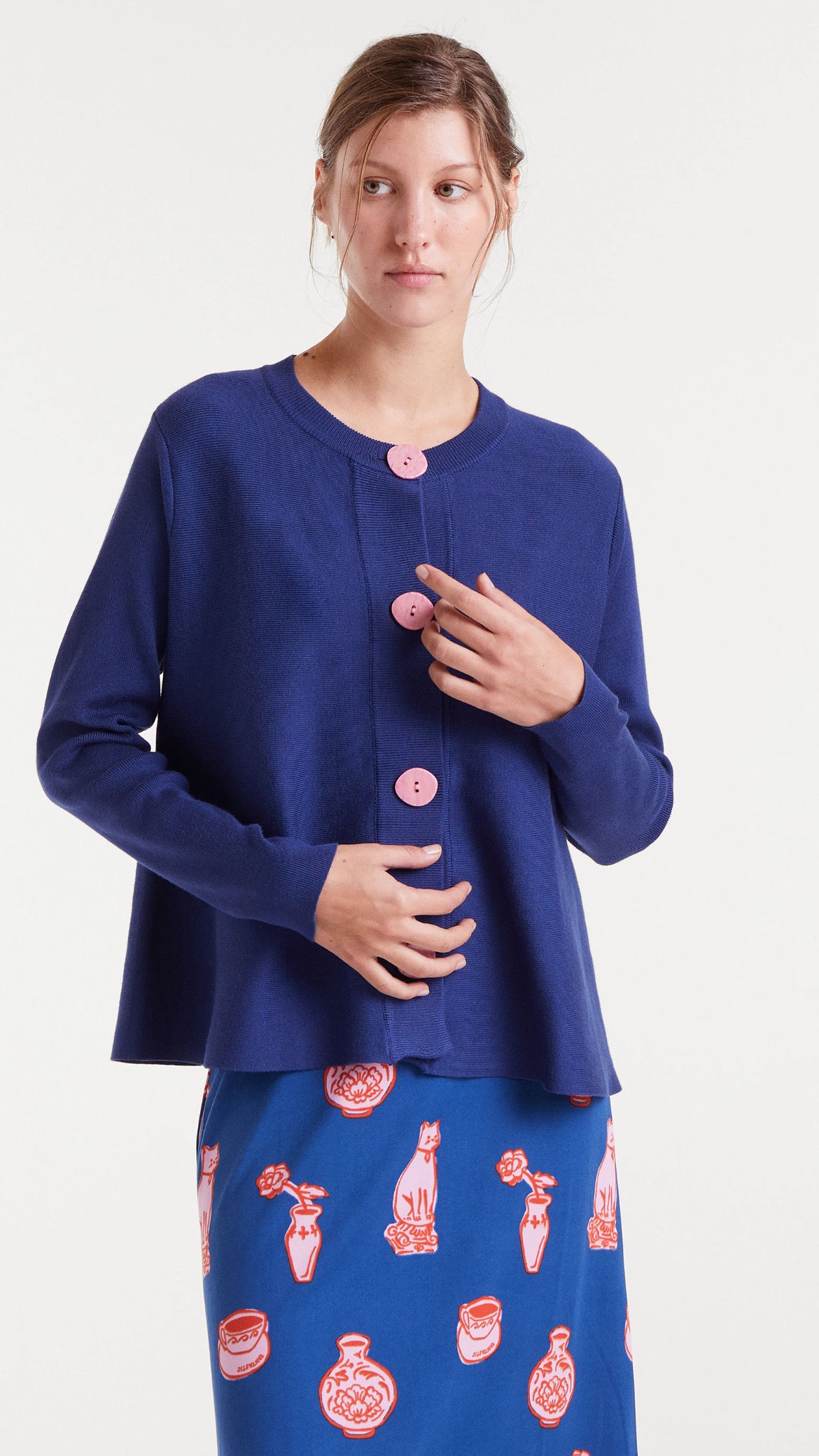 Cárdigan de punto evasé navy blue