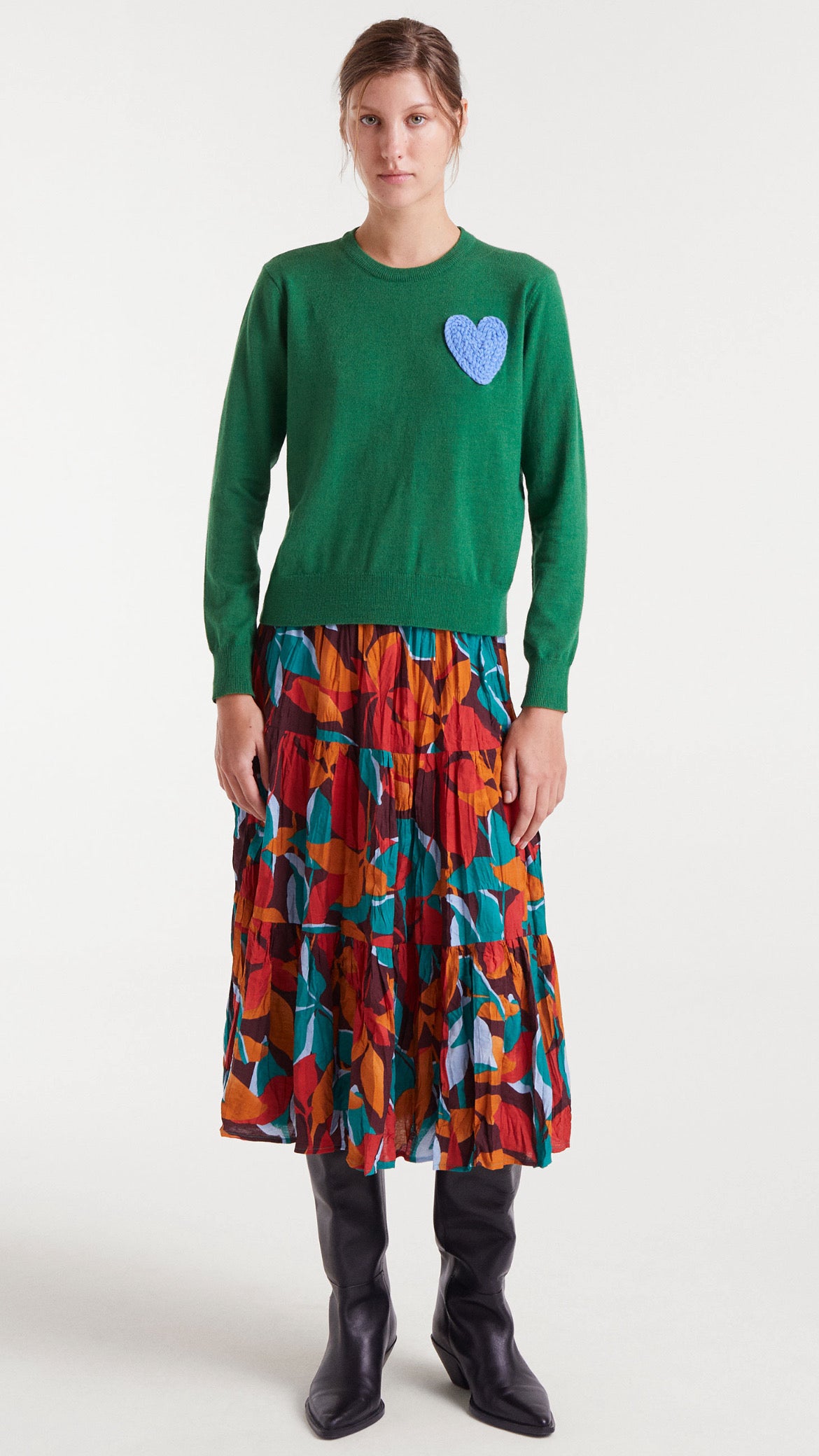 Jersey de punto verde con print corazón