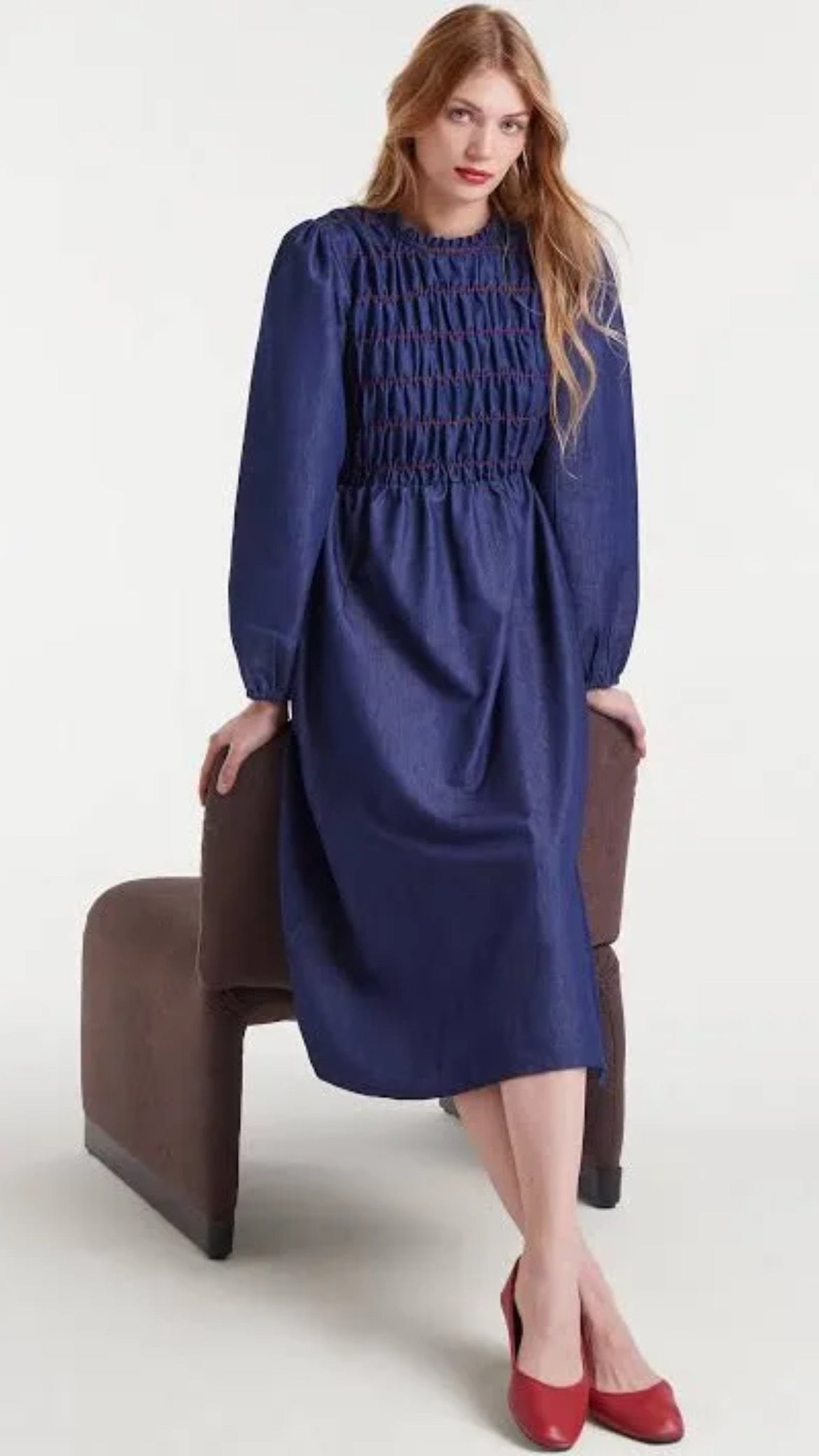 Vestido midi 100% algodón chambray azul