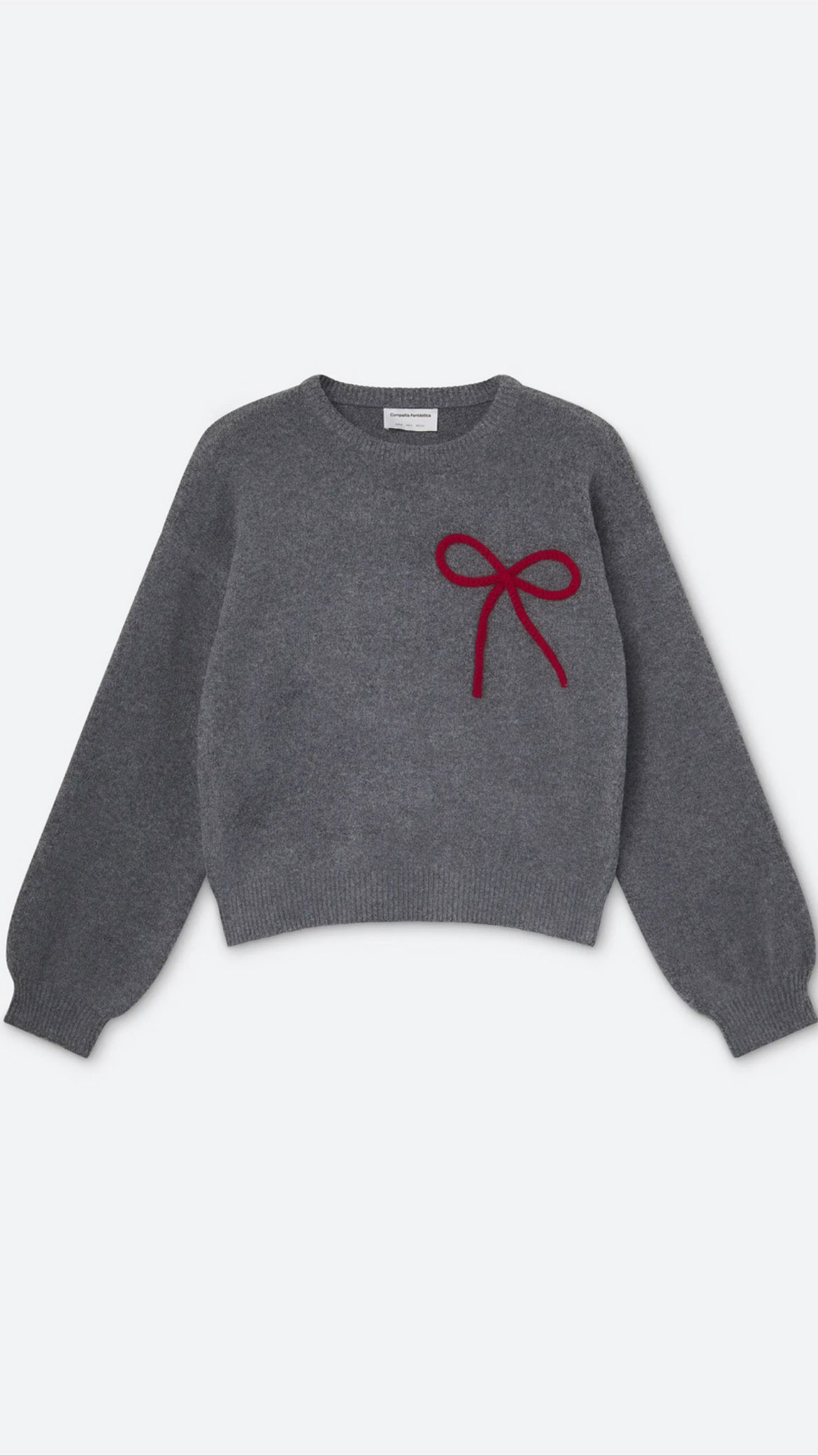 Jersey punto gris con detalle de lazo rojo