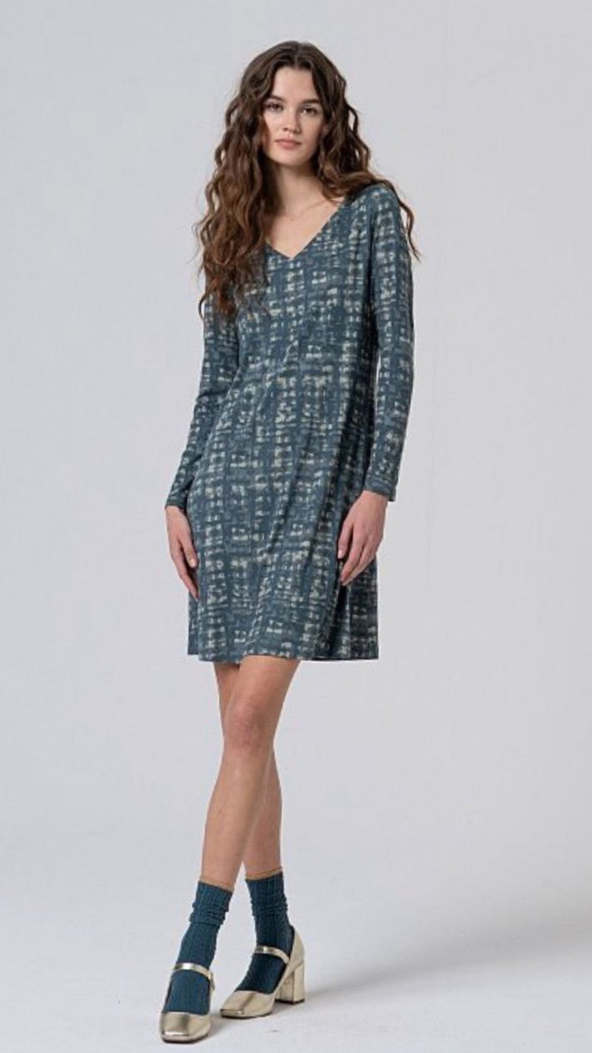 Vestido estampado azul acero