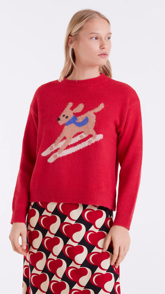 Jersey jacquard con estampado perro esquiador