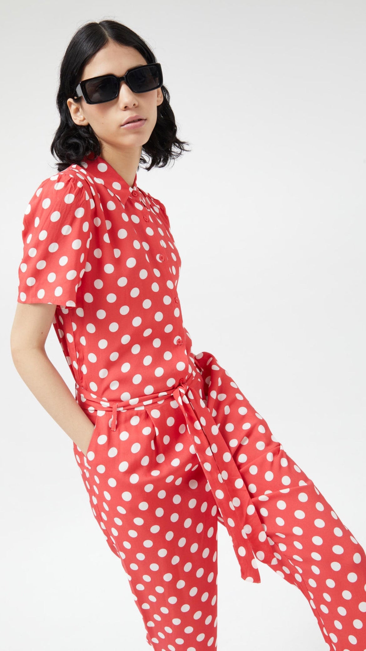 Red polka dot jumpsuit