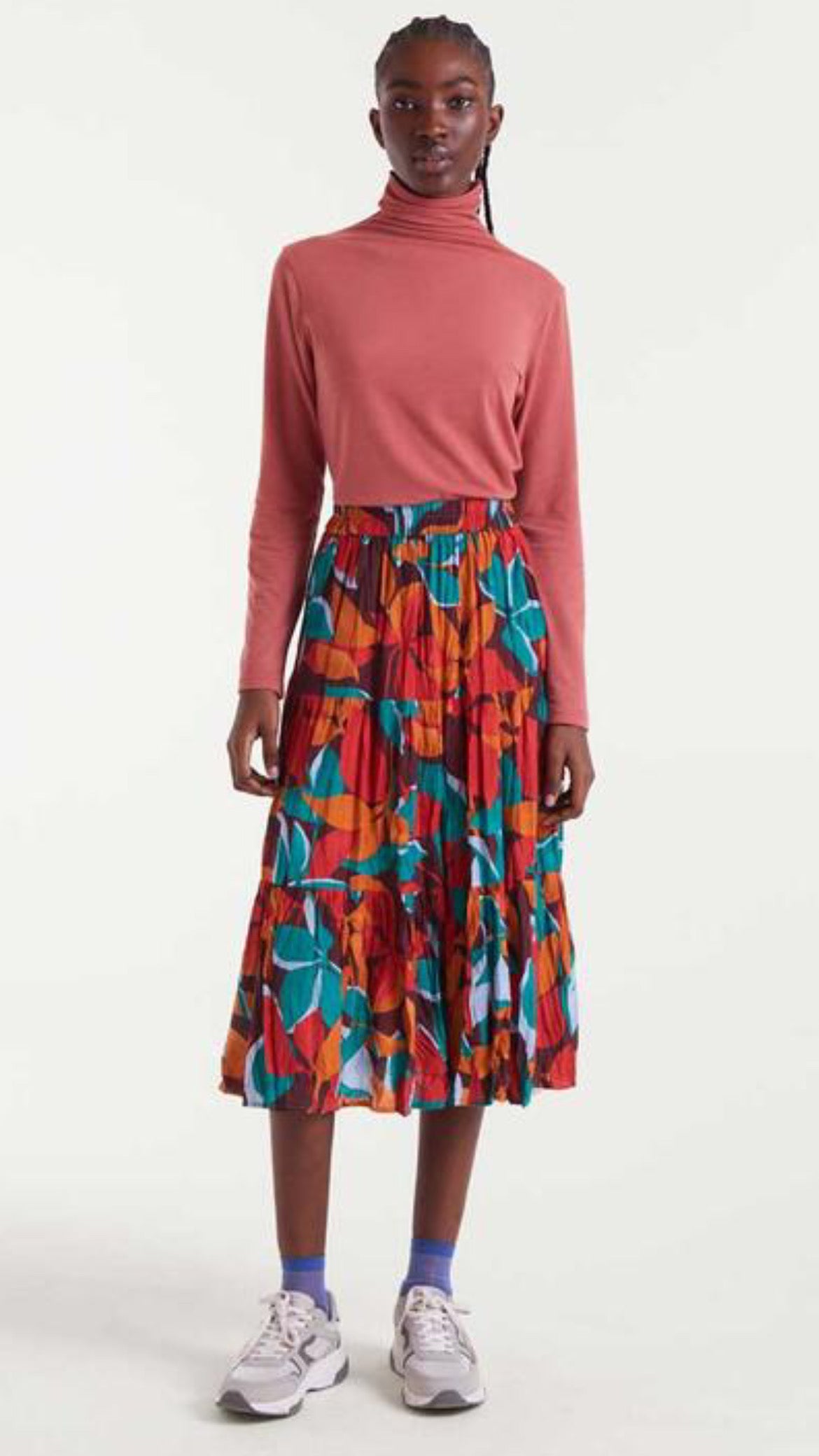 Falda midi crepé ligero con estampado Ponciano