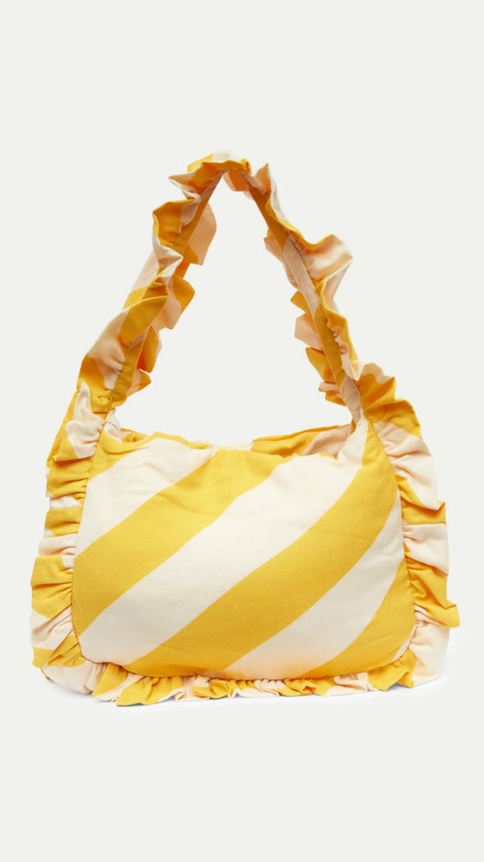 Bolso de hombro con volantes y estampado de rayas amarillas