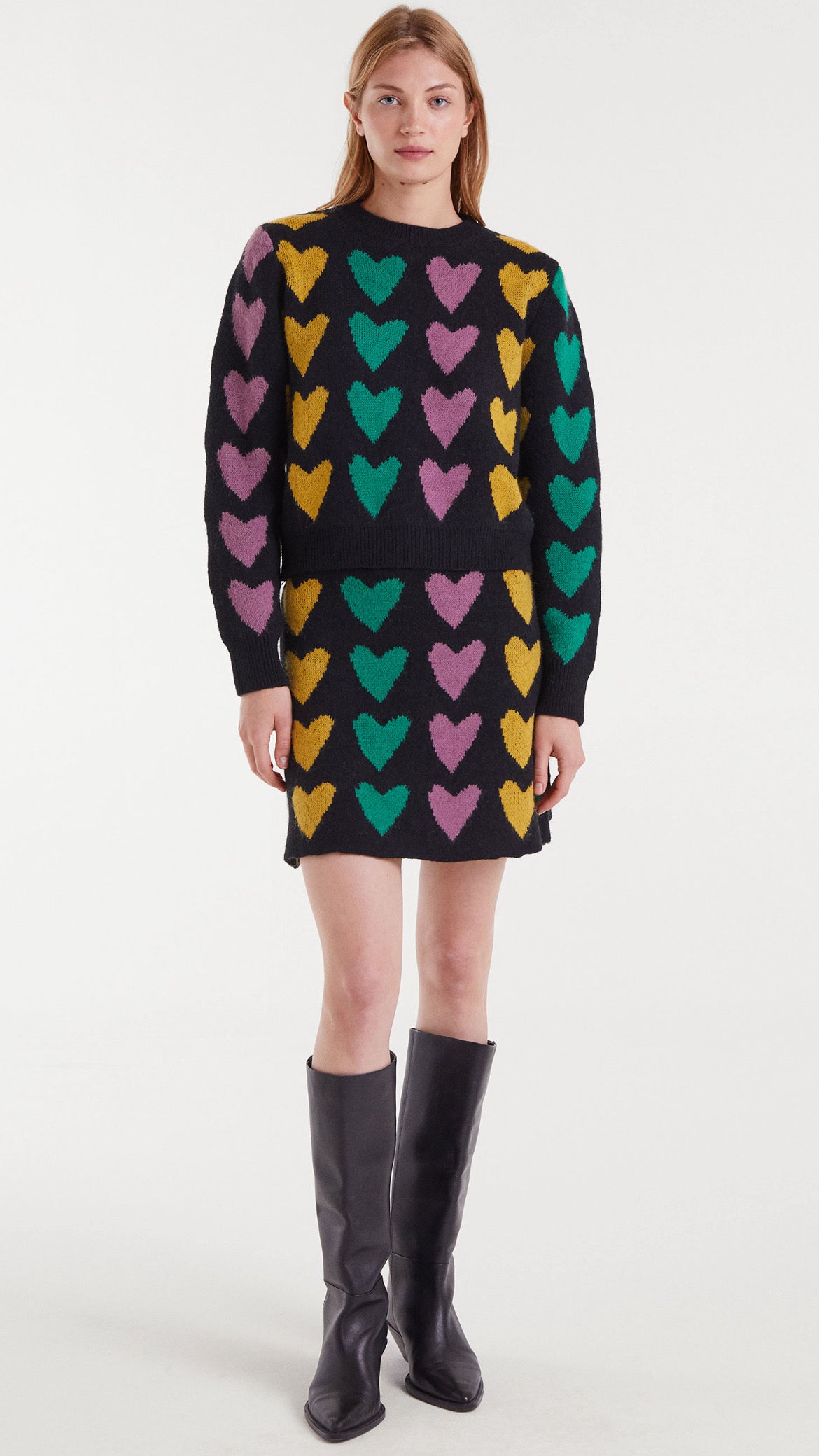 Falda corta de punto jacquard con estampado cupido lines
