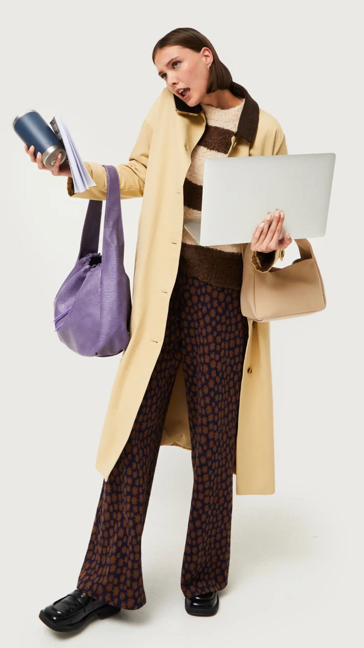Jacquard knit trousers with blue floral print