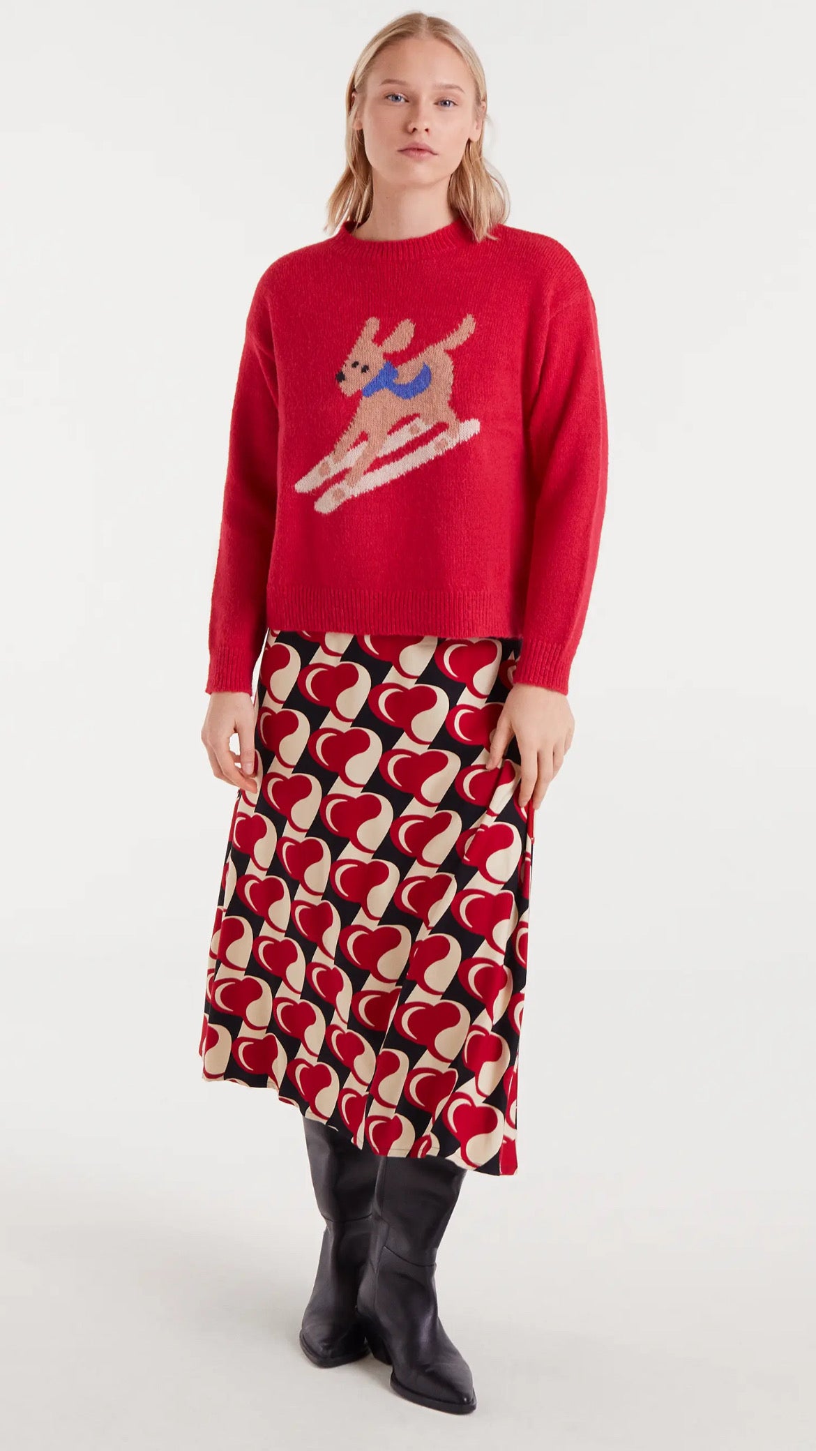 Jersey jacquard con estampado perro esquiador