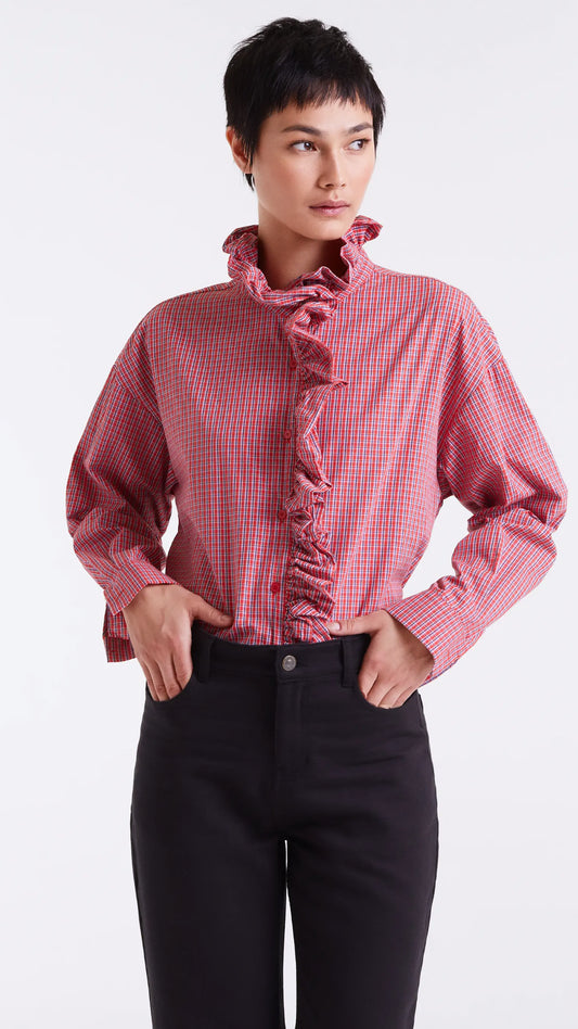 Camisa 100% algodón estampado cuadro vichy rojo