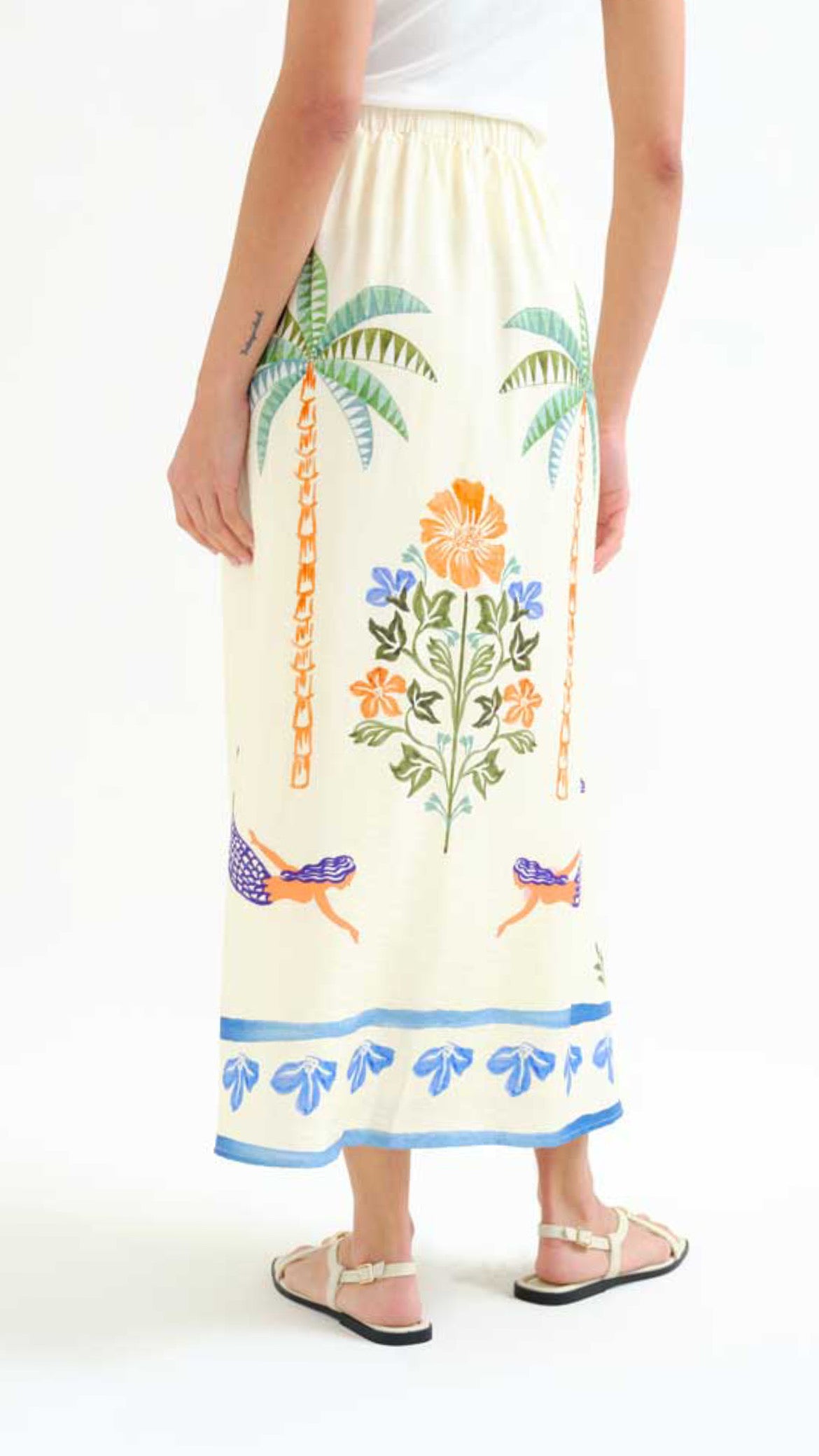 Falda larga con estampado Palm & Mermaid
