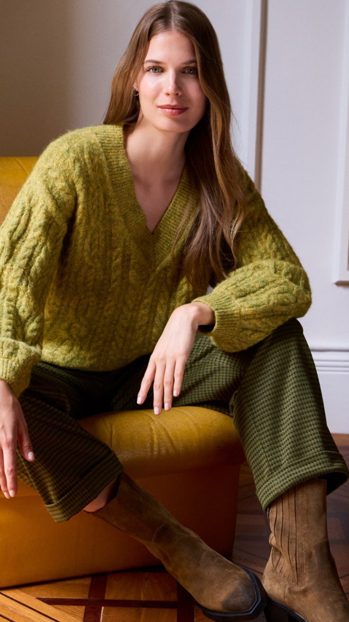 Pantalón Recto en Pata de Gallo Verde