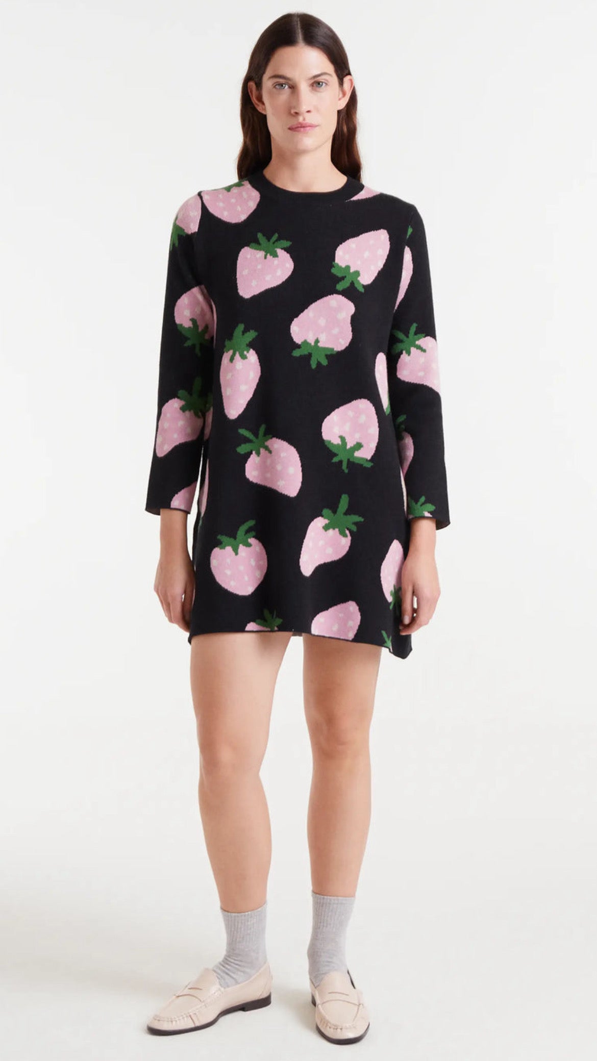 Vestido corto de punto jacquard con estampado Morango