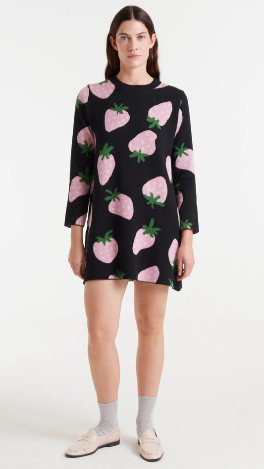 Vestido corto de punto jacquard con estampado Morango