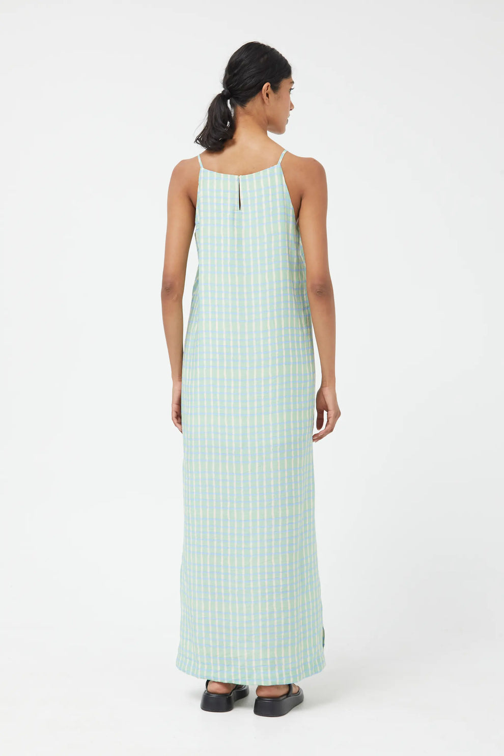 Long Green Summer Checked Dress