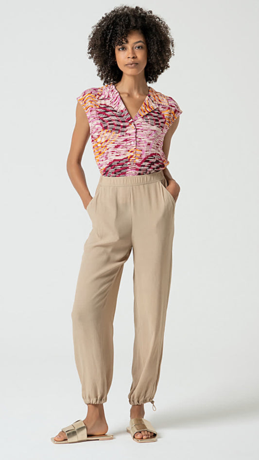 Pantalón jogger en crepe viscosa liso Safari