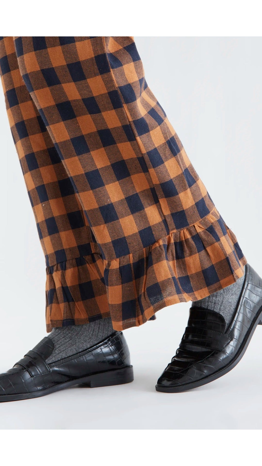 Pantalón 100% algodón con estampado de cuadros marrón y azul marino - 3