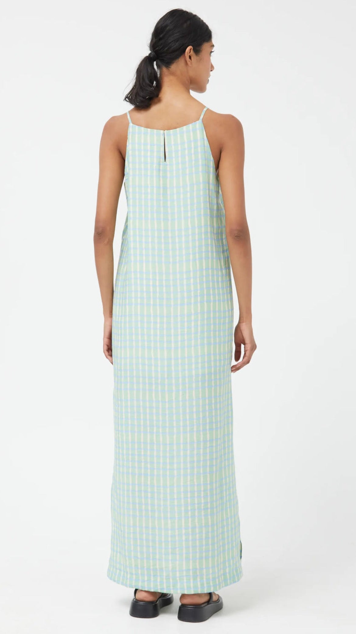 Long Green Summer Checked Dress