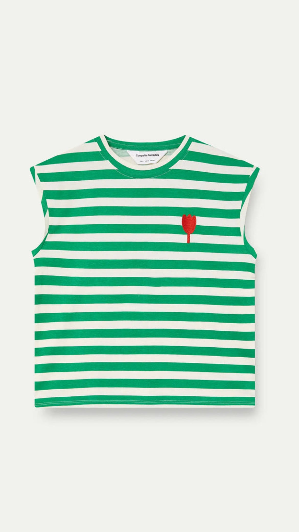 Camiseta con estampado de rayas verdes con bordado de tulipán