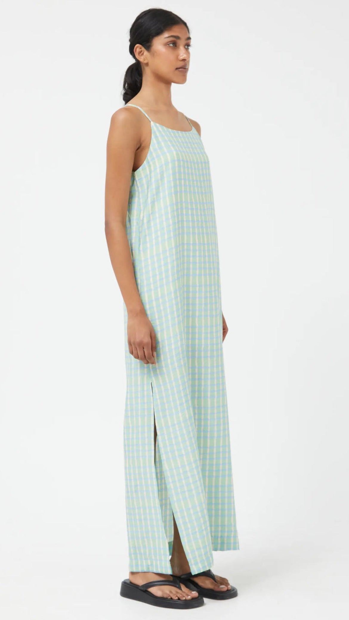 Long Green Summer Checked Dress
