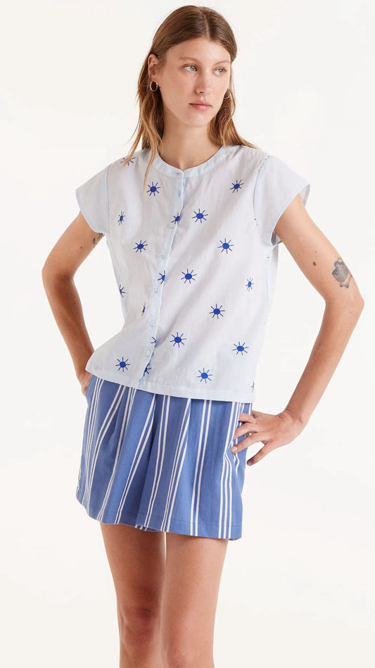 Camisa cuello mao soles azules