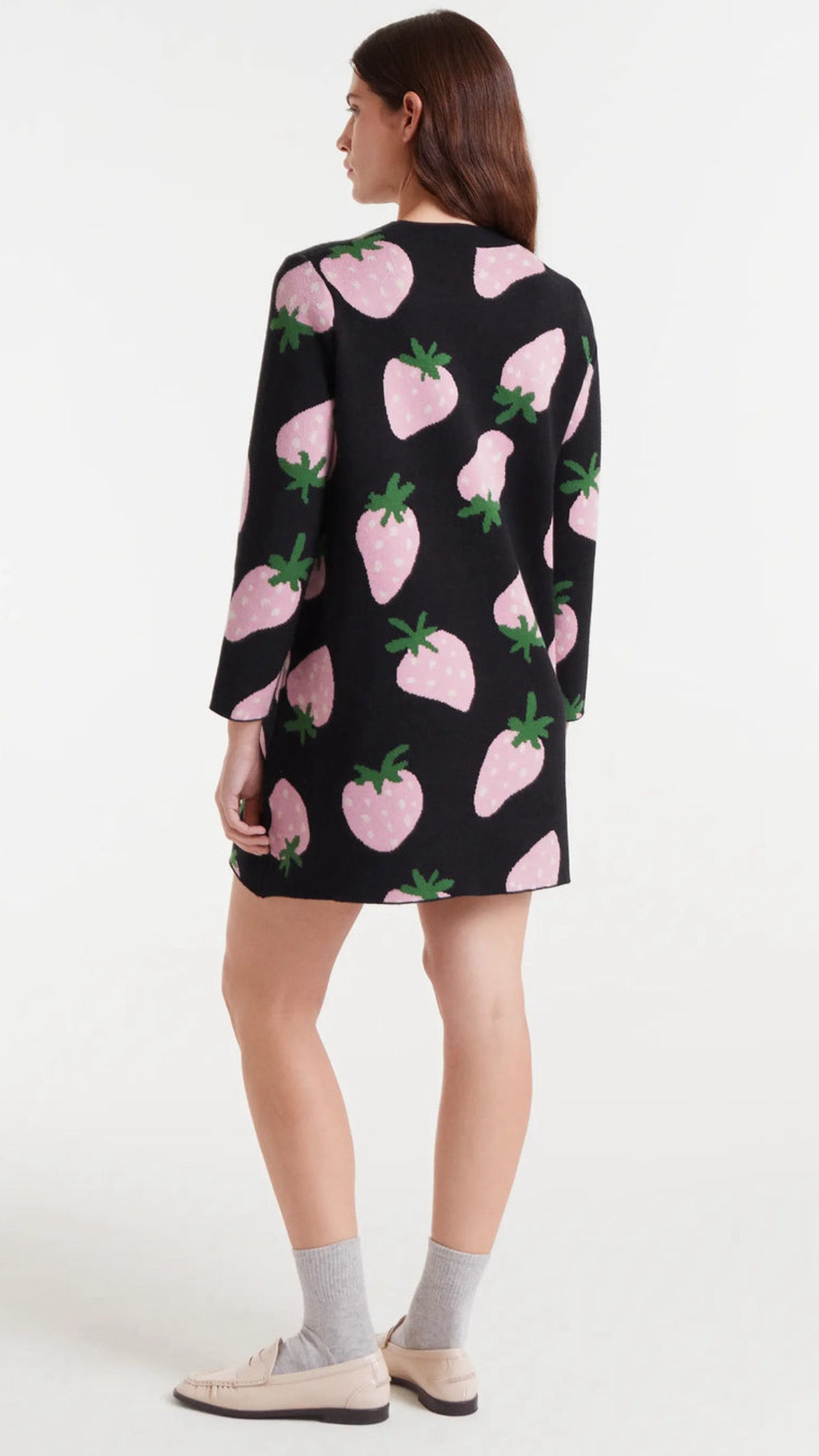 Vestido corto de punto jacquard con estampado Morango