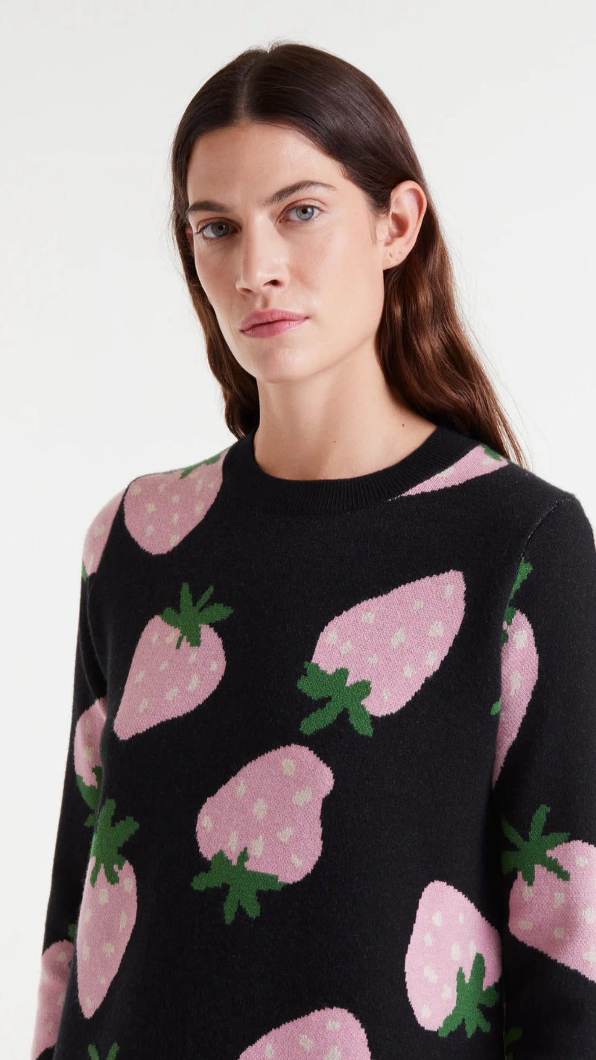 Vestido corto de punto jacquard con estampado Morango