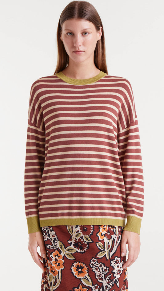Jersey de punto de rayas marrón y blanco