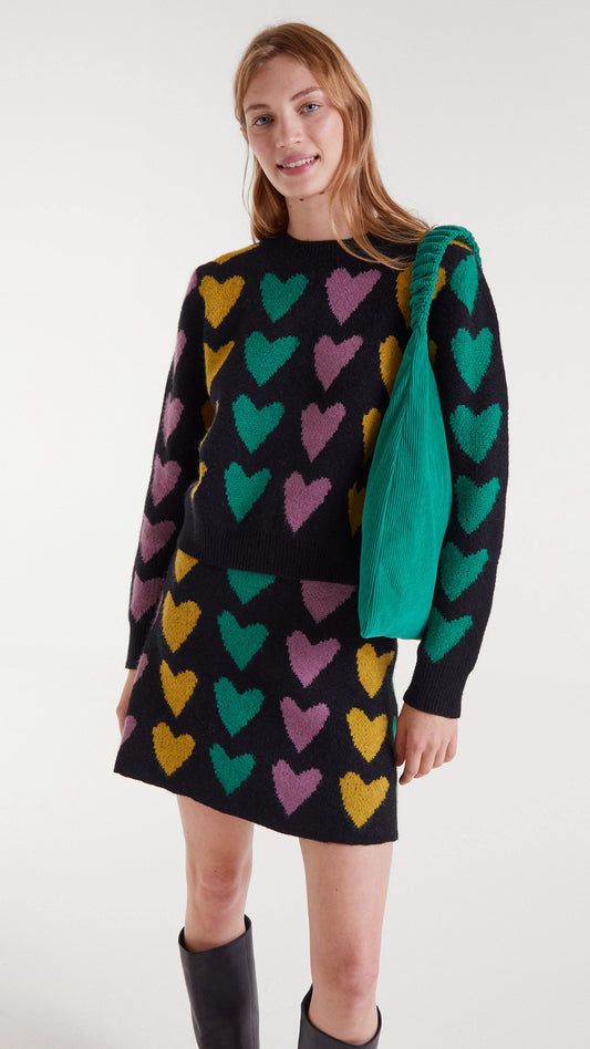 Falda corta de punto jacquard con estampado cupido lines