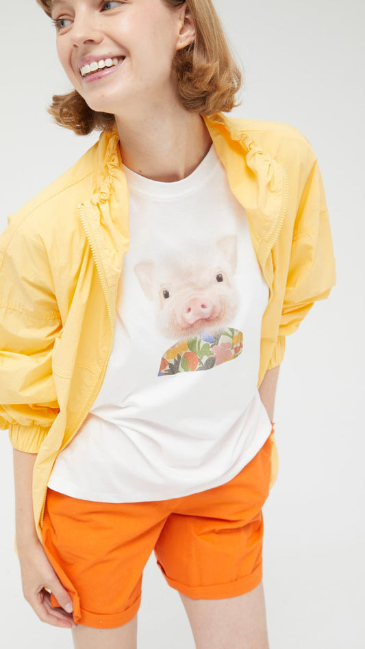 Camiseta print cerdo blanca