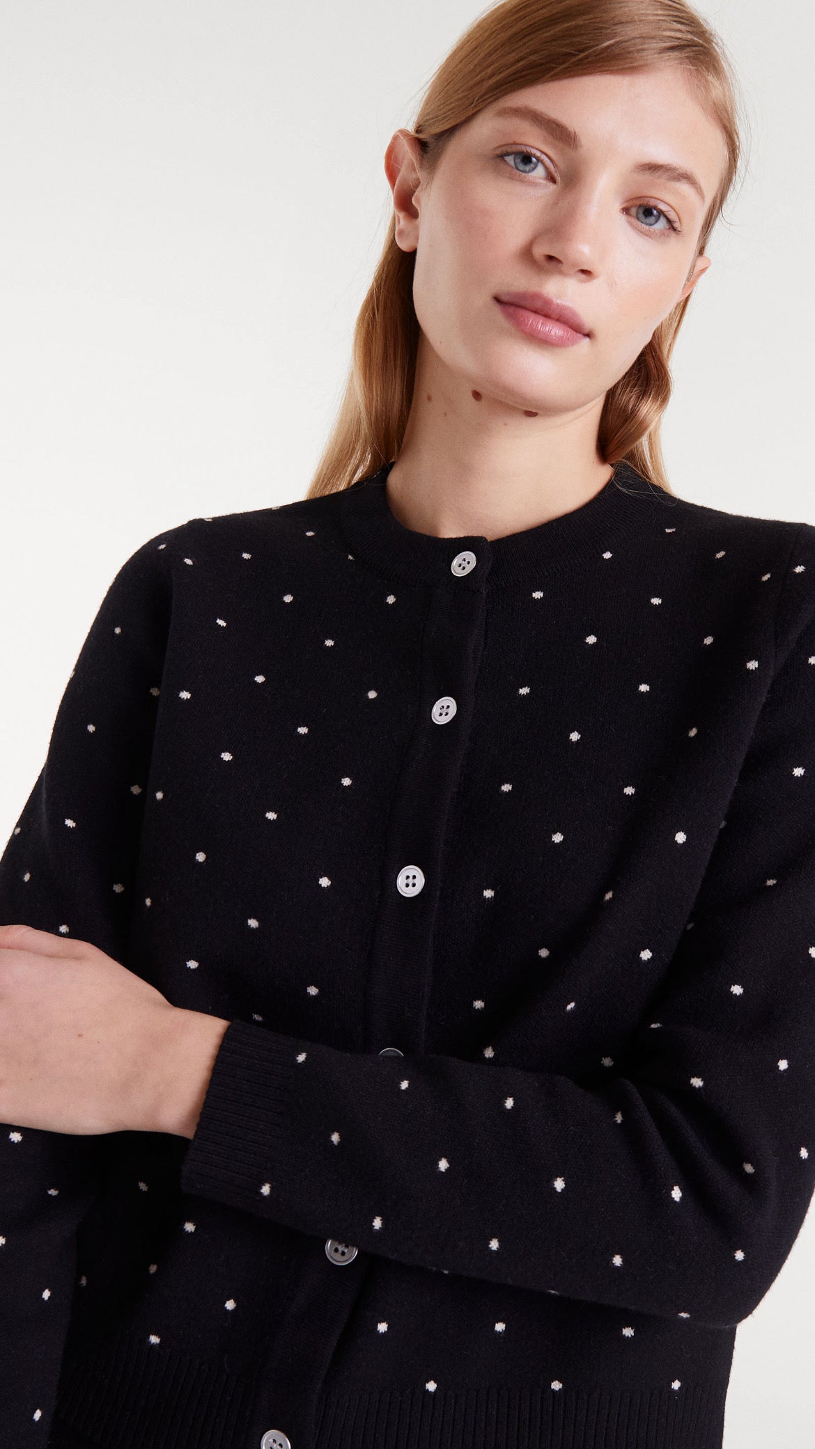 Cárdigan jacquard con mini puntos blanco