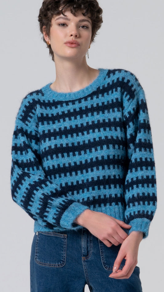 Jersey bicolor en punto grueso reciclado Azul