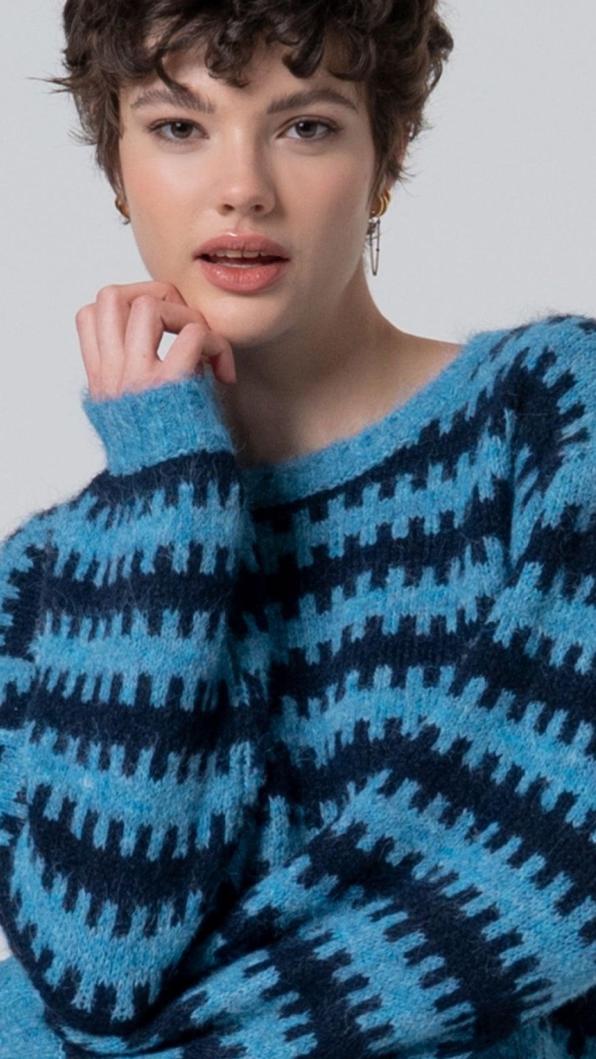 Jersey bicolor en punto grueso reciclado Azul